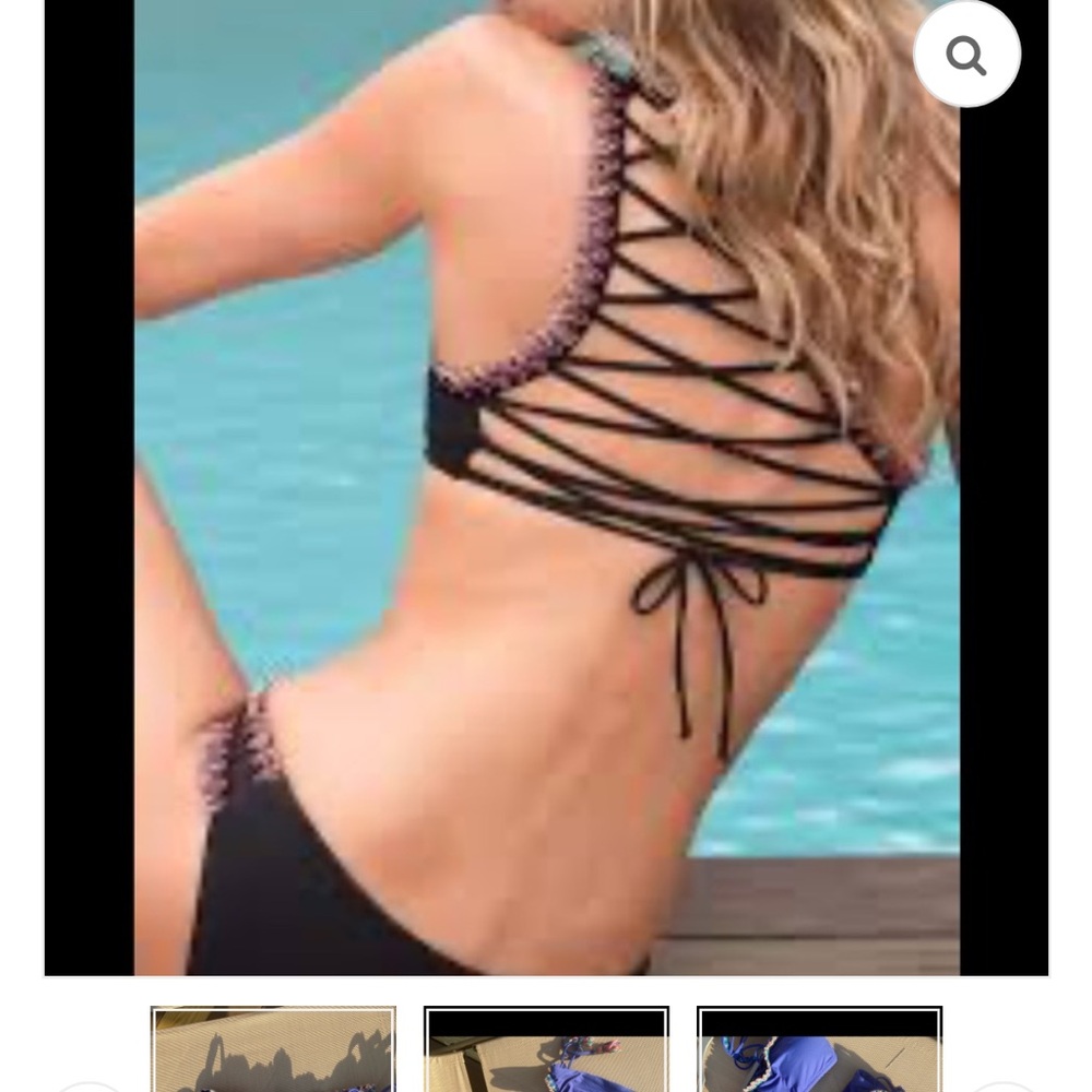Royal Blue Becca Mardi Gras Embroidered One-Shoulder Bikini - Picture 3 of 3